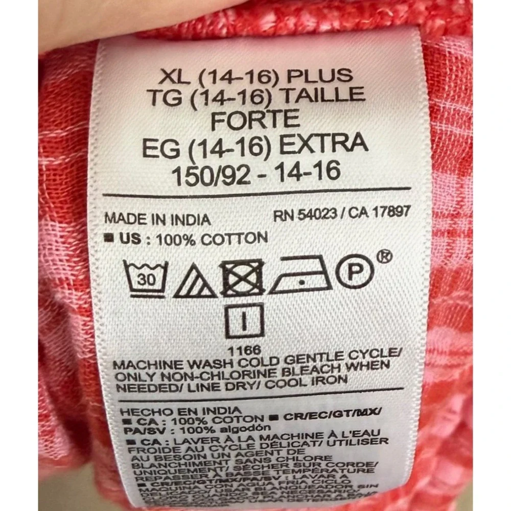 Old Navy Girls SS Tiered Swing Dress Size Plus XL 14-16 Pink Plaid Cottage Boho